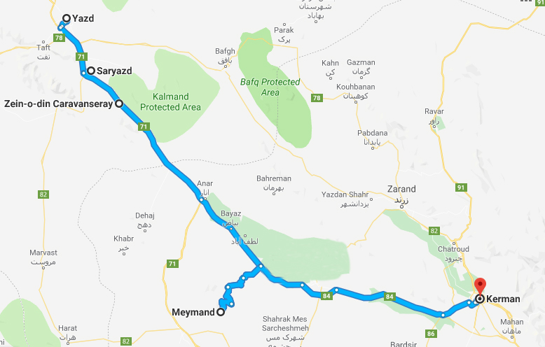 Yazd Kerman Route